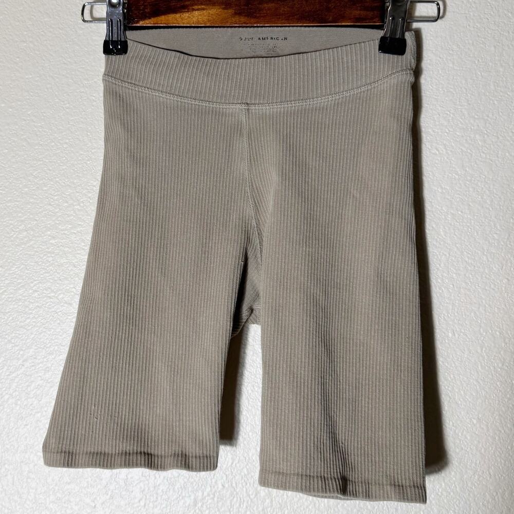 good american | ribbed coffee light brown women's athletic biker shorts sz 00